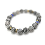 Jasper + Lapis Lazuli Bead Bracelet // Gray + Blue + Gold