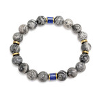 Jasper + Lapis Lazuli Bead Bracelet // Gray + Blue + Gold