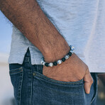 Agate Bead Bracelet // Black + Blue + Silver