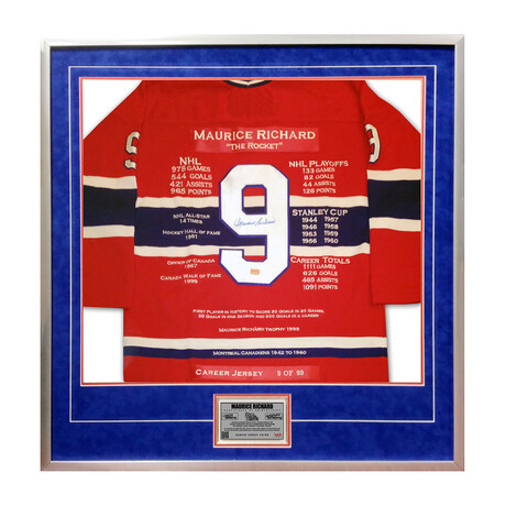 Maurice Richard// Autographed Career Jersey #9 of 99 // Montreal Canadiens