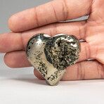 Genuine Polished Pyrite Heart + Acrylic Display Stand // v.1
