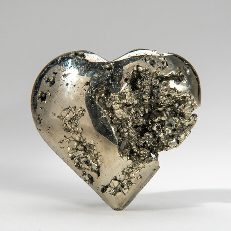 Genuine Polished Pyrite Heart + Acrylic Display Stand // V1