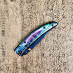 Colored Spacer Ionized Damascus Folder // Ionized Engraved Fill