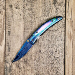 Colored Spacer Ionized Damascus Folder // Ionized Engraved Fill