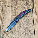 Colored Spacer Ionized Damascus Folder // Ionized Engraved Fill