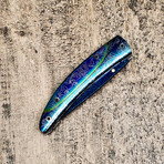 Colored Spacer Ionized Damascus Folder // Ionized Engraved Fill