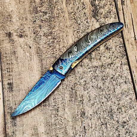 Colored Spacer Ionized Damascus Folder // Damascus Fill