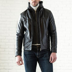 Removable Hood Leather Jacket // Black (XS)