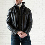 Removable Hood Leather Jacket // Black (XS)