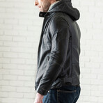 Removable Hood Leather Jacket // Black (XS)