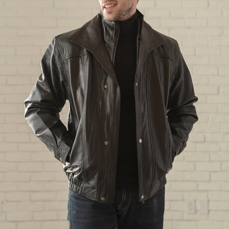 Double Collar Leather Bomber // Black (XS)