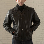 Double Collar Leather Bomber // Black (XS)