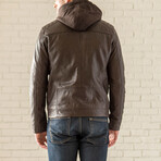 Removable Hood Leather Jacket // Brown (XS)