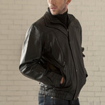 Double Collar Leather Bomber // Black (XS)