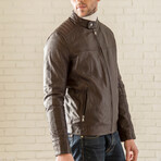 Removable Hood Leather Jacket // Brown (XS)