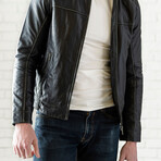 Removable Hood Leather Jacket // Black (XS)