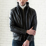 Removable Hood Leather Jacket // Black (XS)