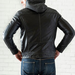 Removable Hood Leather Jacket // Black (XS)