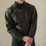 Double Collar Leather Bomber // Black (XS)
