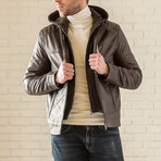 Removable Hood Leather Jacket // Brown (XS)