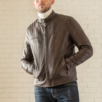 Removable Hood Leather Jacket // Brown (XS)
