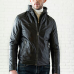 Removable Hood Leather Jacket // Black (XS)