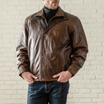 Double Collar Leather Bomber // Brown (XS)