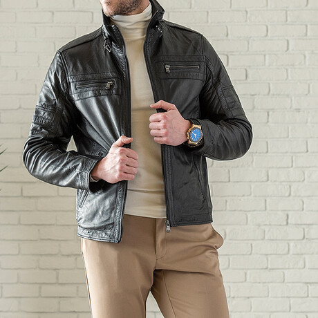Removable Collar Leather Jacket // Black (XS)