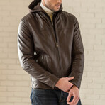 Removable Hood Leather Jacket // Brown (XS)
