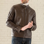 Removable Hood Leather Jacket // Brown (XS)