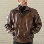 Double Collar Leather Bomber // Brown (XS)