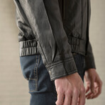 Double Collar Leather Bomber // Black (XS)