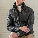 Removable Collar Leather Jacket // Black (XS)