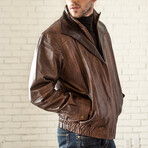Double Collar Leather Bomber // Brown (XS)