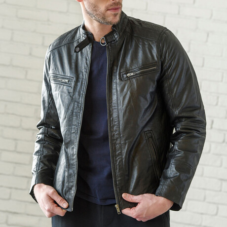 Biker Leather Jacket // Black (XS)