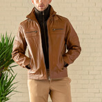 Removable Collar Leather Jacket // Cognac (XS)
