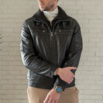 Removable Collar Leather Jacket // Black (XS)