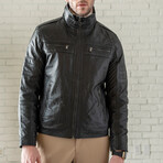 Removable Collar Leather Jacket // Black (XS)