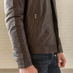 Removable Hood Leather Jacket // Brown (XS)