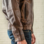 Double Collar Leather Bomber // Brown (XS)
