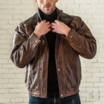Double Collar Leather Bomber // Brown (XS)