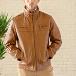 Removable Collar Leather Jacket // Cognac (XS)
