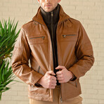 Removable Collar Leather Jacket // Cognac (XS)