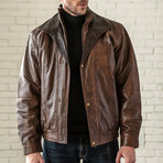 Double Collar Leather Bomber // Brown (XS)