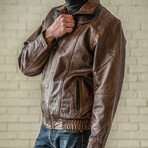 Double Collar Leather Bomber // Brown (XS)