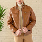 Removable Collar Leather Jacket // Cognac (XS)