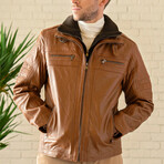 Removable Collar Leather Jacket // Cognac (XS)