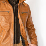 Removable Collar Leather Jacket // Cognac (XS)