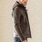Removable Hood Leather Jacket // Brown (XS)