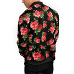 Rose City Bomber Jacket // Black + Red Rose Print (M)